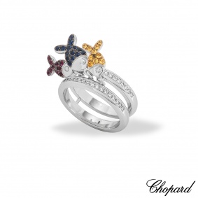 Chopard White Gold Happy Diamonds Sapphire Love Ring Size 51